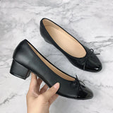 Advbridge Large 43 Multi-Color Bow Ballet High Heels Spring and Autumn Round Toe Fight Work Outside Wearing Block Heel Women's Shoes