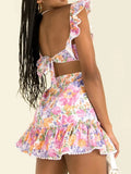 Advbridge Ruffles Sleeveless Boho Summer Floral Dress Women Backless Sexy Mini Beach Vintage Dress Dropshipping Chic Short Dress