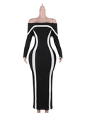 Advbridge Off-Shoulder Contrast High Waist Long Dress For Women Slim Casual Bandage Elegant Party Dress Female Y2k Maxi Dress 2024