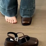 ADVBRIDGE  -  Designer Cover Toe Women Mary Jane Shoes Fashion Cross Buckle Singbacks Shoes 2025 Spring Female Thick Heel Shoes