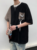 ADVBRIDGE  -  American Retro Patchwork Trendy Cotton T-shirt Men Summer Loose Short Sleeve Tops Harajuku Y2k Vintage Water Washing Tee Q74