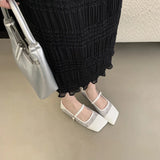 ADVBRIDGE  -  Silver Flat Shoes Ladies Pumps Spring Square Toe Mary Janes Women White Lazy Flats Comfortable Zapatos De Mujer Ofertas
