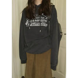 Advbridge Vintage Women Distressed Hoodies Korean Style Loose Hooded Pullovers Casual Retro Letter Printed Hoodies Streetwear