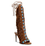 Advbridge Designer Fringe Thih High Heel Sandals Woman High Heels Open Toe Party Prom Shoes Sexy Zipper Female Tassel Pumps 44