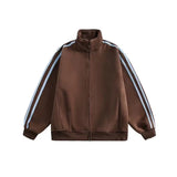 Advbridge Autumn Winter New Sweatshirts Coat Loose Cardigan Stand Collar Women Clotheing Casual Korean Zipper Striped All-match Tops