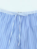 ADVBRIDGE  -  Blue Striped Two-piece Set Women Long Sleeve Pocket Blouse+Drawstring Pants Sets Spring New Fashion Casual Poplin Trouser Suits