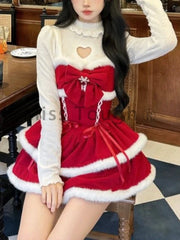 Advbridge Winter Kawaii Sweet Red 3 Piece Set Women Japanese Fashion Lolita Lace Up Pretty New Suits Cute Dress + Solid Top + Hoodie Cloak