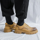 Advbridge Men Korea Leather Platform Oxfords Slip On Thick Tottom For Male Derby Shoes Casual Loafers Mens Square Toe Formal Dress Shoes