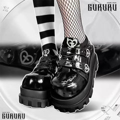 Advbridge Original Punk Love Cross Y2K Thick Sole Shoes Japanese Sweet Lolita Girl PU Single Shoe