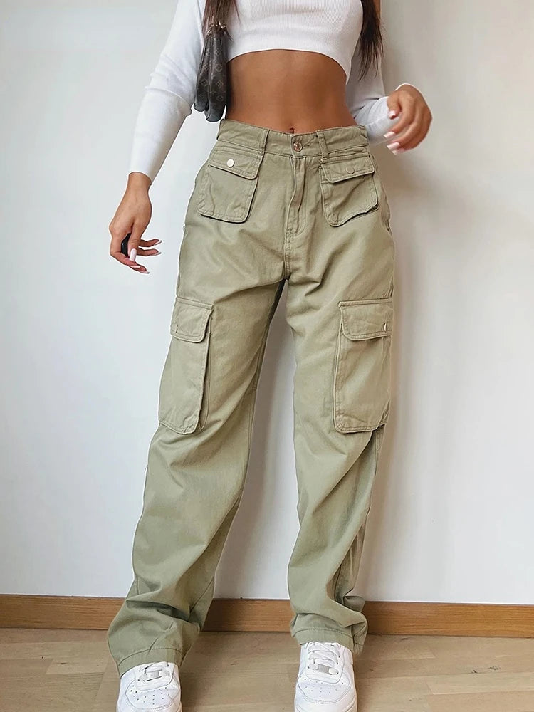 Advbridge Casual Baggy Wide Leg Sweatpants New Woman Zipper Pocket Cargo Pants Solid High Waist Vintage Joggers Trousers Streetwear