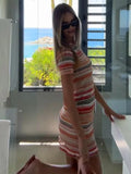 ADVBRIDGE  -  Fringe Printed Women Halter Dress Striped Slim Fit Sexy Bikini Vest Camisole Patchwork Beach Tassel Short Strap Dresses Summer
