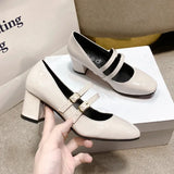 Advbridge 2024 Spring Autumn Women Double Buckle Mary Janes Shoes Patent Leather Dress Square Head Square Heel Solid Color Women's Shoes