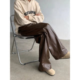 Advbridge PU Leather Pants men Straight 2025new Spring Men's Punk Fashion Hip Hip Men Wide-leg Mopping Trousers Windproof Dark Brown/Black