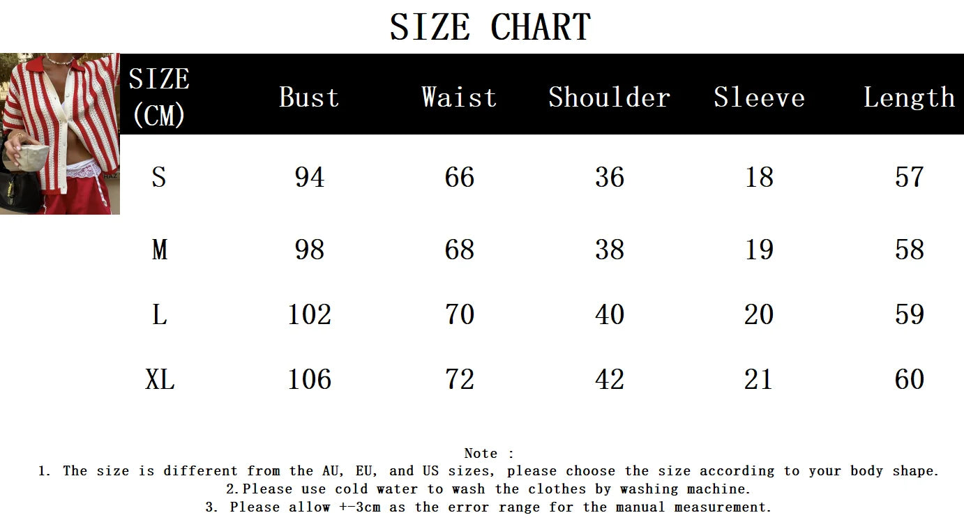 ADVBRIDGE  -  Red Striped Crochet Blouse Women Summer New Single Breasted Lapel Collar Hollow Out Blouses Streetwear Casual Short Sleeve Shirt