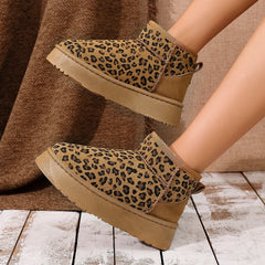 Advbridge Leopard Print Suede Snow Boots Woman Platform Ankle Boots Winter New Thickened plush Warm Cotton Shoes Women  Short-Tube Boots