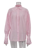 Advbridge Casual Loose See-Through Shirts Women's Autumn Lapel Long Sleeve Patchwork Blouse Top Streetwear Female Solid Shirts Top