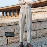 Advbridge Men's Luxury Naples Slim-fit High Waist Woolen Dress Pants Fashion Solid Color British Retro Premium Elegant Leisure Trousers