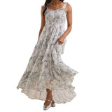 ADVBRIDGE  -  y2k Floral Dress Women Sexy Tie-Shoulder Sleeveless Multi-Layered Ruffled Trim Smocked A Line Dress Beach Party Dresses