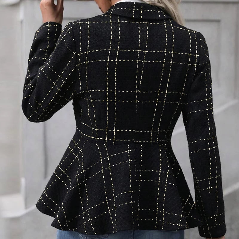 Advbridge Long Sleeve Winter Turn Down Collar Jacket Casual Jacquard Irregular Ruffle Hem Blazer Women Buttoned Slim Autumn Coats s