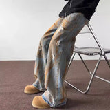 Advbridge Tie Dye Ripped Jeans Men's Straight Leg Trendy Brand Retro and Cool Casual Hip-hop High Street Pants