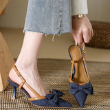 ADVBRIDGE  -  Denim Bow knot Women Sandals Pointed Toe Back Strap thin Heel Slide Sandals Summer Fashion Comfortable Buckle designer High Shoe