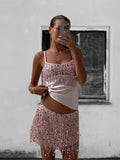 ADVBRIDGE  -  Sexy Sequined Mini Dress 2 Piece Skirt Sets 2025 Women Clothes Sexy Crop Tops Nightclub Tassel Sequin Dress 2 Piece Set Outfits