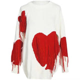 Advbridge Sweater Womens Fashion Casual Gothic Love Pattern Embroidery Oversized Sweater Harajuku Knitting Pullover Jumper Sweater Clothes