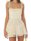 ADVBRIDGE  -  Women Retro Floral Dress Tie-Up Spaghetti Strap A-line Mini Dress Party Vintage Sexy Fairycore Summer Dresses Female