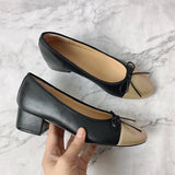 Advbridge Large 43 Multi-Color Bow Ballet High Heels Spring and Autumn Round Toe Fight Work Outside Wearing Block Heel Women's Shoes