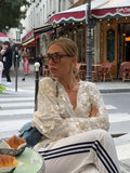 Advbridge Women Glitter Sequins Patchwork Lace Up Coat Elegant V Neck Long Sleeves Short Coats 2024 Autumn Chic Lady Street Outwears