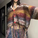 Advbridge Knitted Cardigan Women Striped Vintage Sweater Casual Baggy Autumn Streetwear V-neck Personality Soft Кардиган Женский
