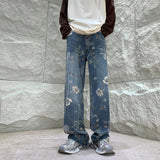 Advbridge Baggy Flower Jeans Men Fashion Oversized Wide Leg Jeans Men Streetwear Hip-hop Loose Straight Denim Pants Mens Trousers S-XL