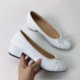 Advbridge Large 43 Multi-Color Bow Ballet High Heels Spring and Autumn Round Toe Fight Work Outside Wearing Block Heel Women's Shoes