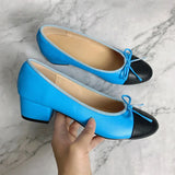 Advbridge Large 43 Multi-Color Bow Ballet High Heels Spring and Autumn Round Toe Fight Work Outside Wearing Block Heel Women's Shoes