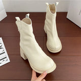 ADVBRIDGE  -  Real Leather Retro Women's Boots Versatile New Chelsea Chimney V-neck Short Leather Shoes for Womens Thick and Slim Heels Boots