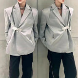 Advbridge Mens Y2k Spliced Metal Buckle Casual Suit 2024 New Autumn Winter Genderless Fashion Personality Youth Shoulder Pad Jacket Unisex