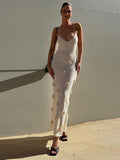 Advbridge Elegant 3d Flower Sling Maxi Dress Women Deep V-neck Sleeveless Beach Dresses Summer New White Lady Chic High Street Robes
