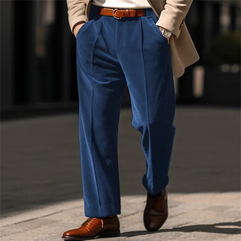 Advbridge Autumn Winter Men Velvet Suit Pants Leisure Oblique Insertion Pocket Straight Trousers Comfortable Business Vacation Casual Pant