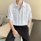Advbridge Men Sexy Perspective Lace Thin Shirt Genderless 2024 Summer New Fashion Nightclub Temperament Versatile Short Sleeve Tops Unisex