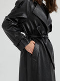 Advbridge Spring Autumn Extra Long Brown Pu Leather Trench Coat for Women Sashes Luxury Chic Overcoat Runway European Fashion 2024