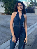 Advbridge Y2k Denim Jumpsuit Women New V-Neck Sleeveless Slim Bodycon Jumpsuits Overalls Streetwear One Piece Outfits Jeans