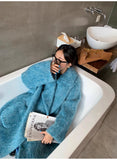 Advbridge Winter Long Blue Fluffy Oversized Warm Wool & blends Coat for Women Single Button Pockets Luxury Clothes Woolen Overcoat