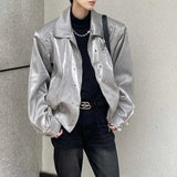 Advbridge Autumn Mens Wear Y2k Leather Glossy Design Niche Shoulder Pad Lapel Jacket Men'S Casual Loose High Street Short Jacket