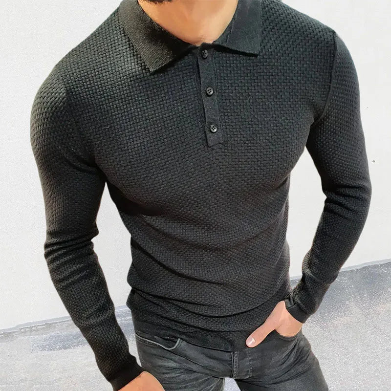 Advbridge Men's Clothing Fashion Solid Collar Button Social Sweater Streetwear Winter Long Sleeve Rib Top Autumn Slim Knitted Shirts