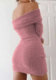 Advbridge Sexy French Knitted Long Sleeve Pink Y2k Vintage Winter Clothes Slim Knitwear Vestido Off Shoulder Women Sweater Bodycon Dress