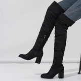 Advbridge Autumn Winter Black Brown Over The Knee Boots Women Sexy Pointed Toe Zip Thigh High Shoes Square Heels Booties Femme