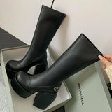Advbridge Ins Hot Spice Girl 14Cm High Heel Stretch Boots Women Chunky Platform Punk Style Metal Decroation Designer Boots Sexy Botas Lady