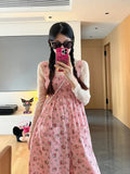 ADVBRIDGE  -  Braces Trousers Dopamine Pink Floral Fashion Women'S 2025 New Oversize Wide-Leg Casual Floor Mopping Pants Summer