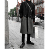 Advbridge 2024 Autumn Winter Korean Long Woolen Trench Coat Men Fashion Black Gray Contrast Color Patchwork Windbreaker Overcoat