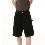 ADVBRIDGE  -  Men Denim Shorts Multi Pockets Design American Style Jeans Solid Color Trendy Straight Wide Leg Washed Male Bottoms 2025